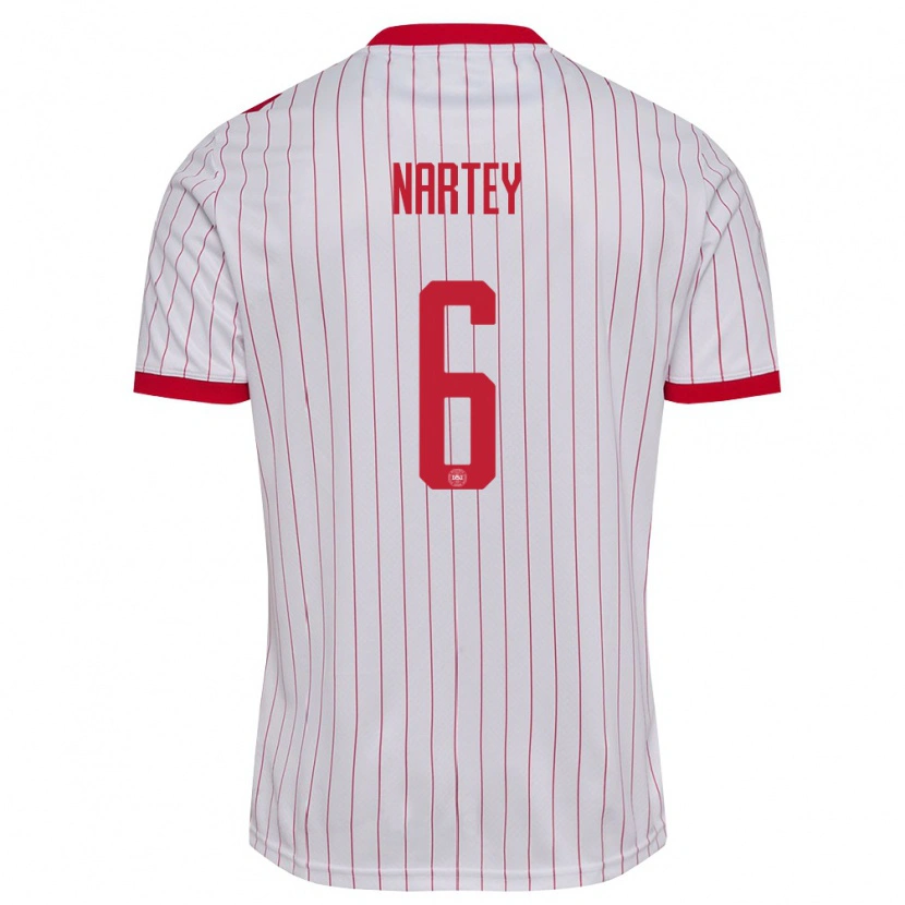 Danxen Kvinnor Danmark Nikolas Nartey #6 Vit Röd Bortatröja Matchtröjor 26-28 Tröjor T-Tröja
