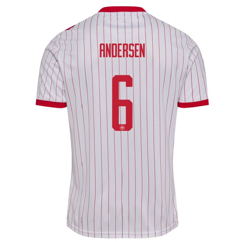 Danxen Kvinnor Danmark Silas Andersen #6 Vit Röd Bortatröja Matchtröjor 26-28 Tröjor T-Tröja