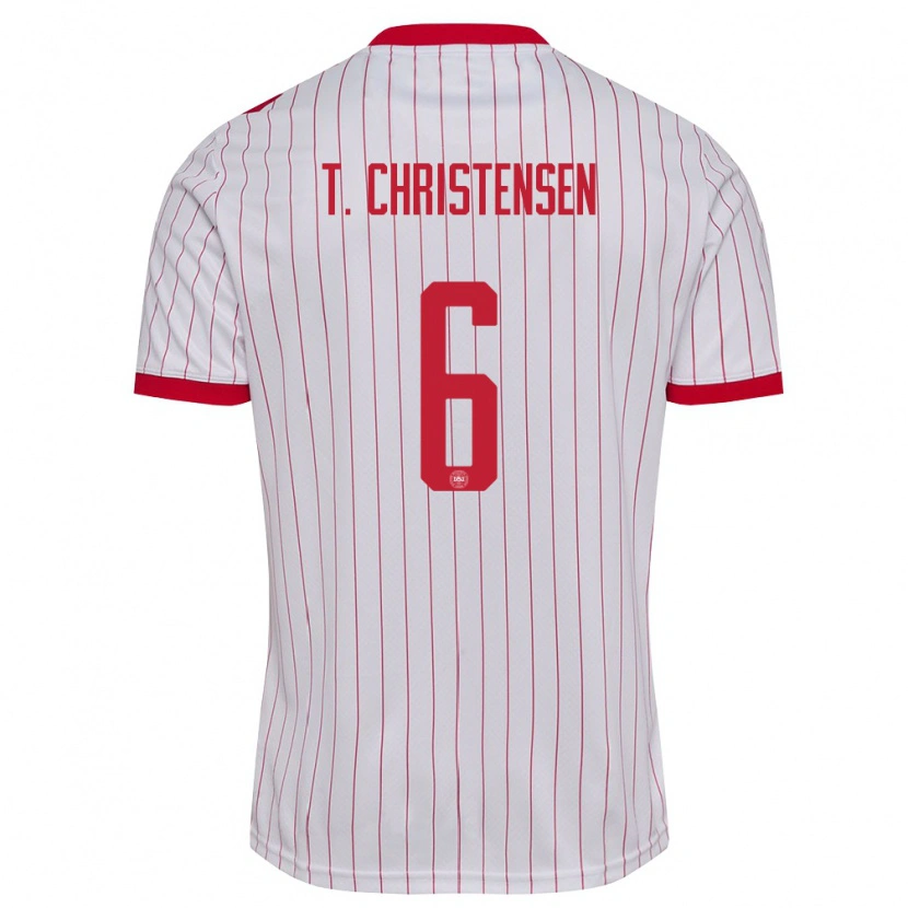 Danxen Kvinnor Danmark Tristan Christensen #6 Vit Röd Bortatröja Matchtröjor 26-28 Tröjor T-Tröja