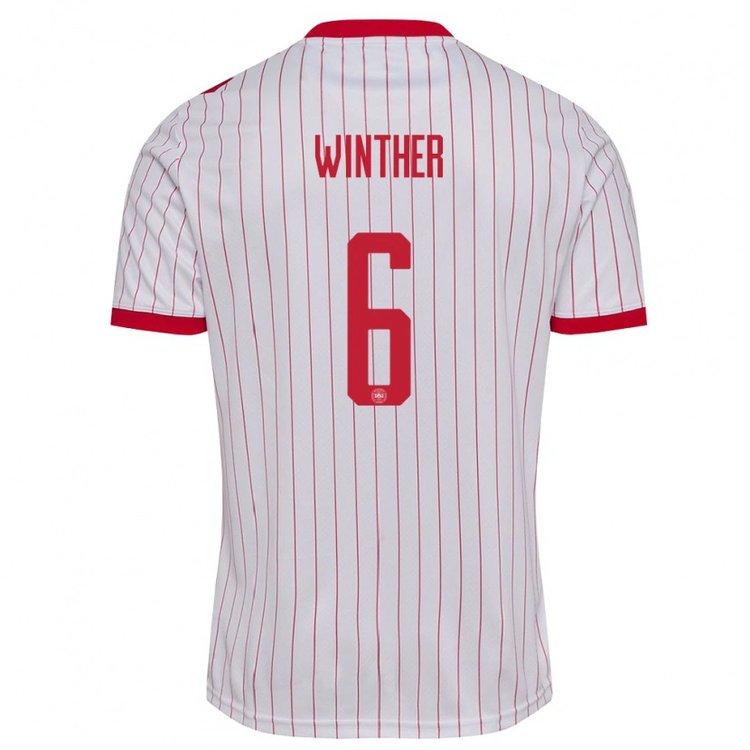 Danxen Kvinnor Danmark Casper Winther #6 Vit Röd Bortatröja Matchtröjor 26-28 Tröjor T-Tröja