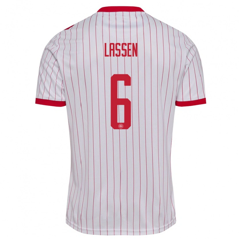 Danxen Kvinnor Danmark Noah Lassen #6 Vit Röd Bortatröja Matchtröjor 26-28 Tröjor T-Tröja
