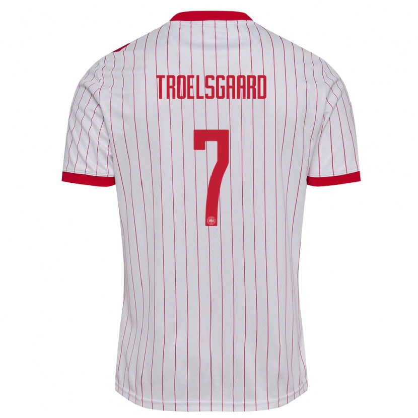 Danxen Kvinnor Danmark Sanne Troelsgaard #7 Vit Röd Bortatröja Matchtröjor 26-28 Tröjor T-Tröja