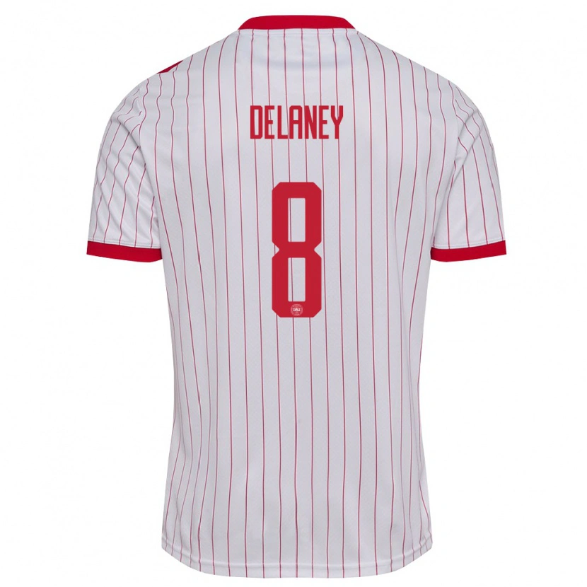 Danxen Kvinnor Danmark Thomas Delaney #8 Vit Röd Bortatröja Matchtröjor 26-28 Tröjor T-Tröja