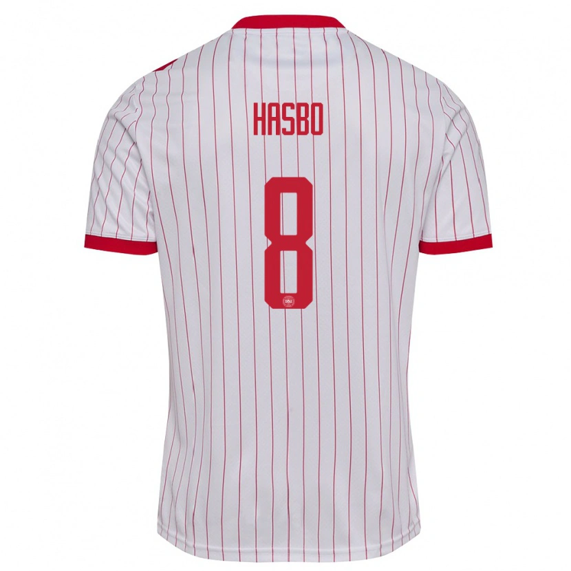 Danxen Kvinnor Danmark Josefine Hasbo #8 Vit Röd Bortatröja Matchtröjor 26-28 Tröjor T-Tröja