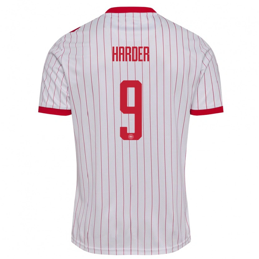 Danxen Kvinnor Danmark Conrad Harder #9 Vit Röd Bortatröja Matchtröjor 26-28 Tröjor T-Tröja