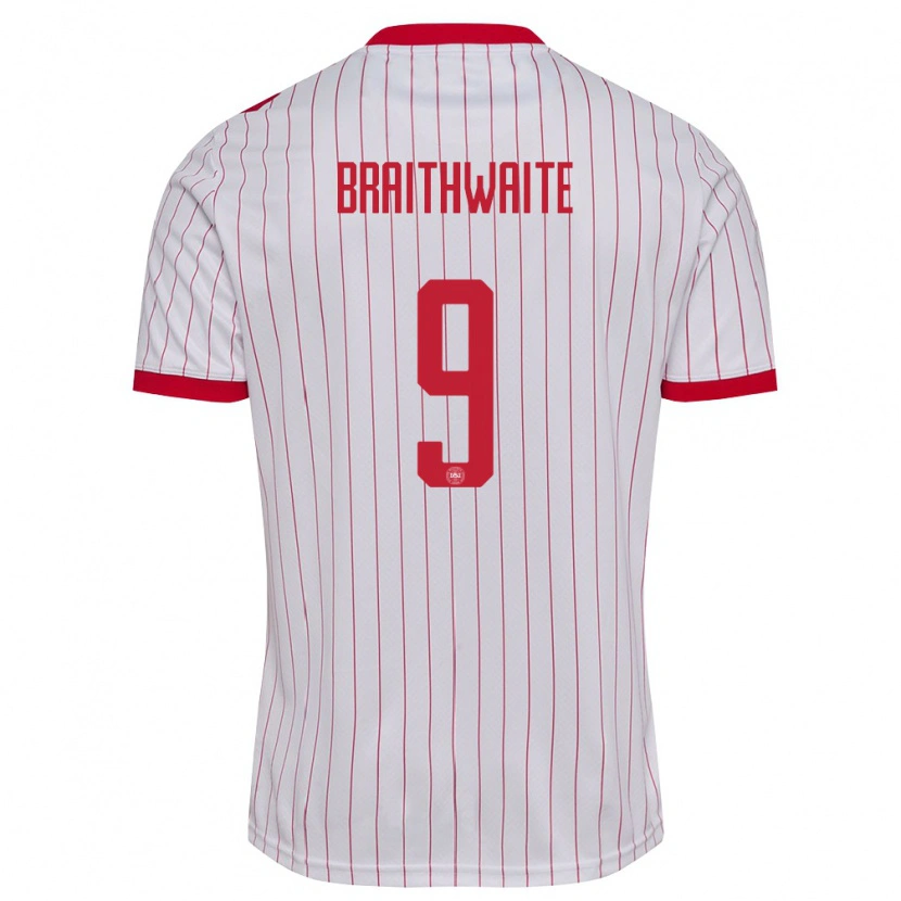 Danxen Kvinnor Danmark Martin Braithwaite #9 Vit Röd Bortatröja Matchtröjor 26-28 Tröjor T-Tröja