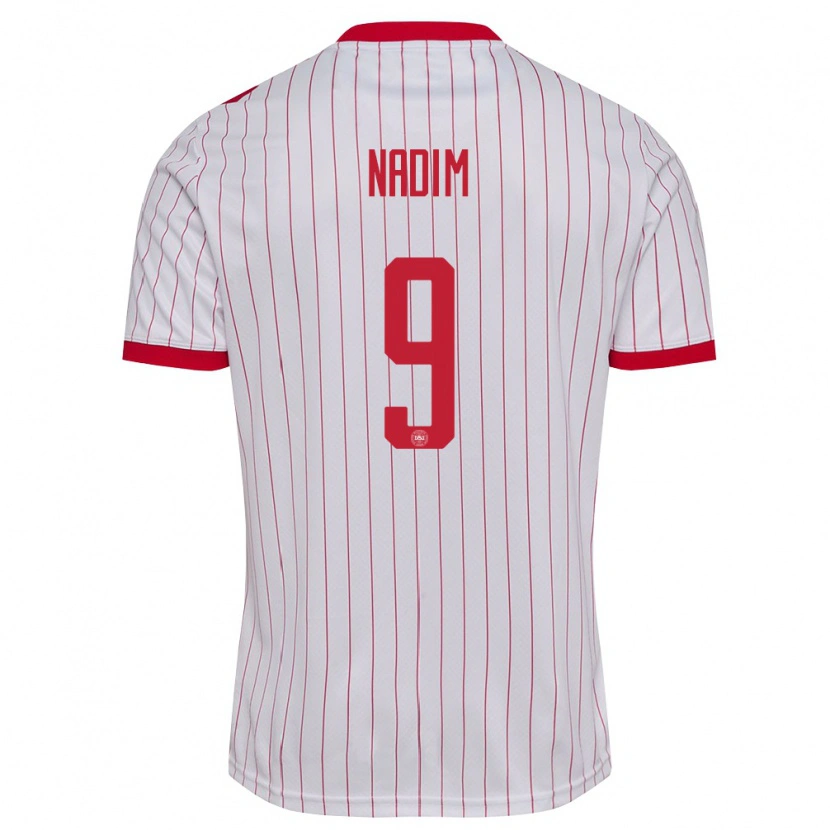 Danxen Kvinnor Danmark Nadia Nadim #9 Vit Röd Bortatröja Matchtröjor 26-28 Tröjor T-Tröja