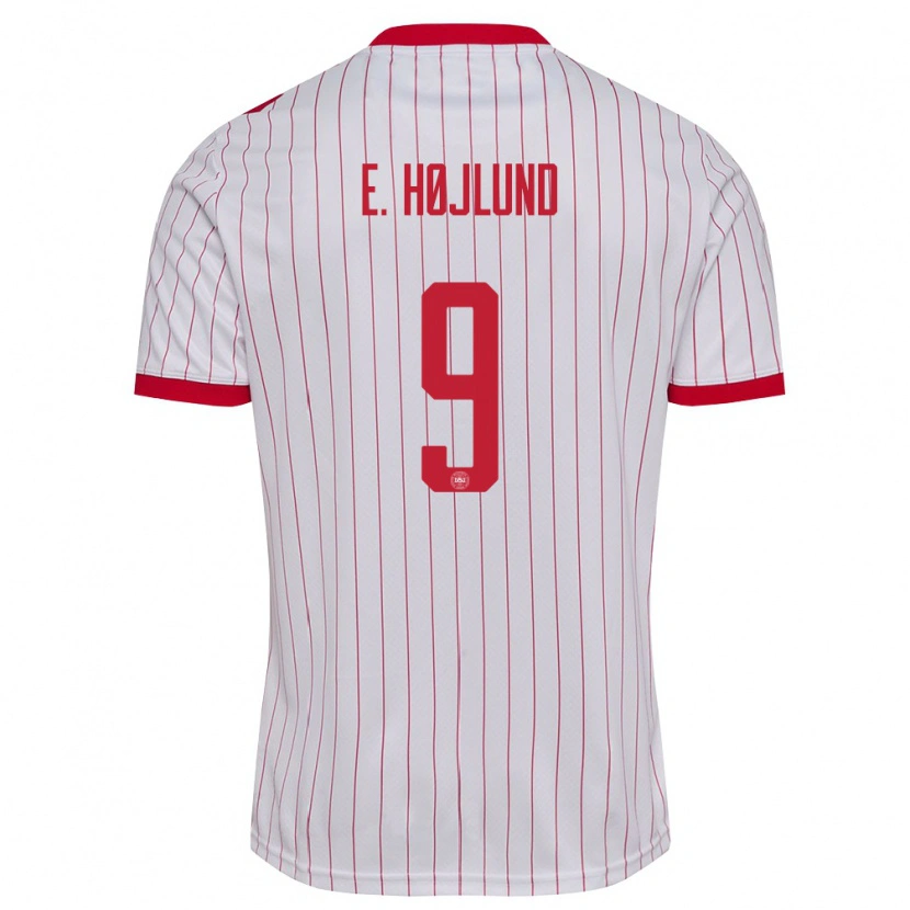 Danxen Kvinnor Danmark Emil Højlund #9 Vit Röd Bortatröja Matchtröjor 26-28 Tröjor T-Tröja