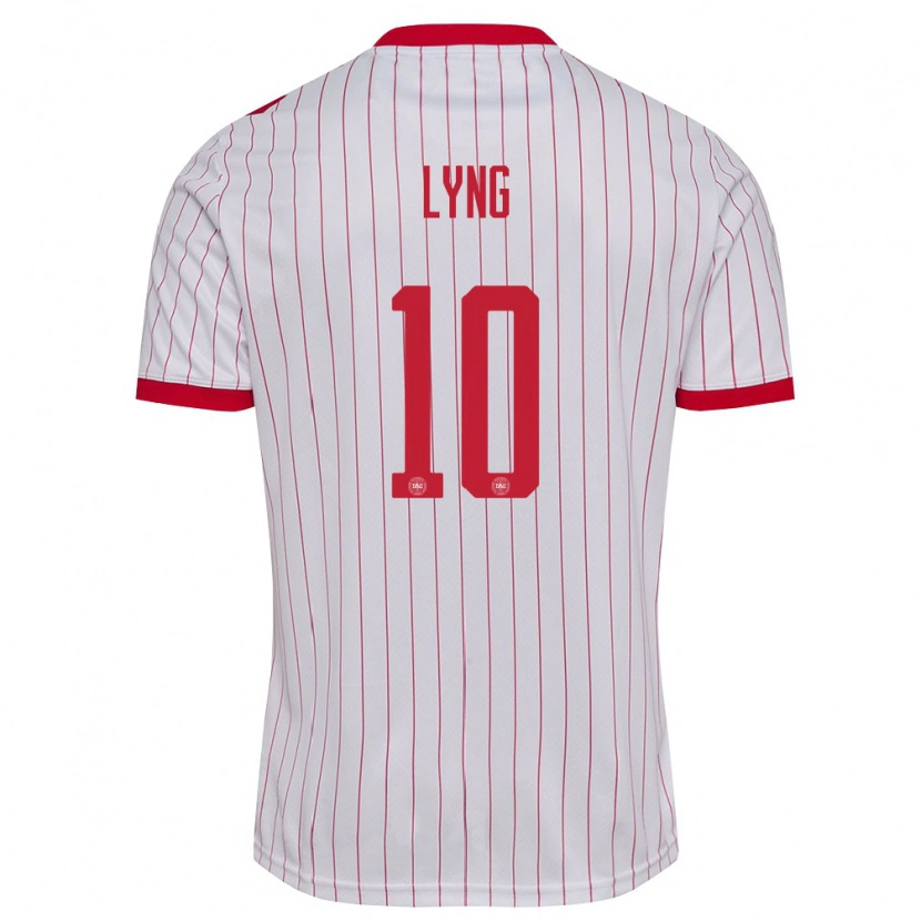 Danxen Kvinnor Danmark Alexander Lyng #10 Vit Röd Bortatröja Matchtröjor 26-28 Tröjor T-Tröja