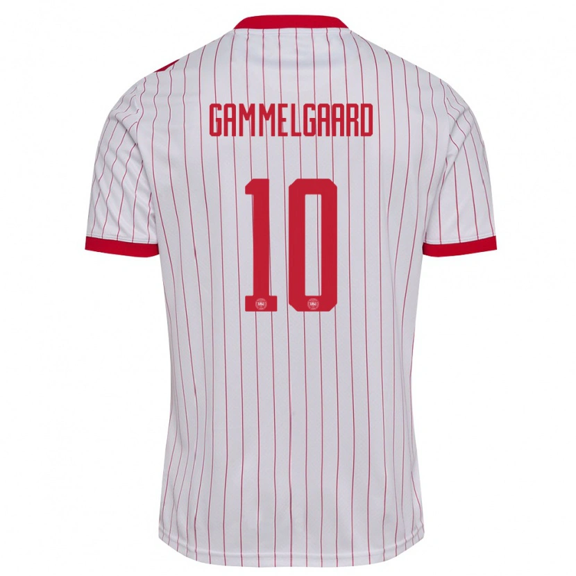 Danxen Kvinnor Danmark Nicolas Gammelgaard #10 Vit Röd Bortatröja Matchtröjor 26-28 Tröjor T-Tröja
