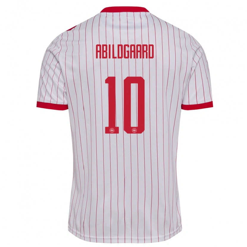 Danxen Kvinnor Danmark Lasse Abildgaard #10 Vit Röd Bortatröja Matchtröjor 26-28 Tröjor T-Tröja