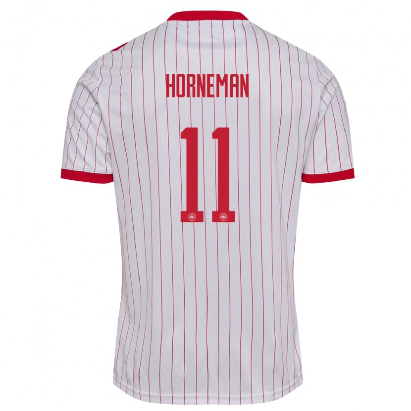 Danxen Kvinnor Danmark Charly Horneman #11 Vit Röd Bortatröja Matchtröjor 26-28 Tröjor T-Tröja