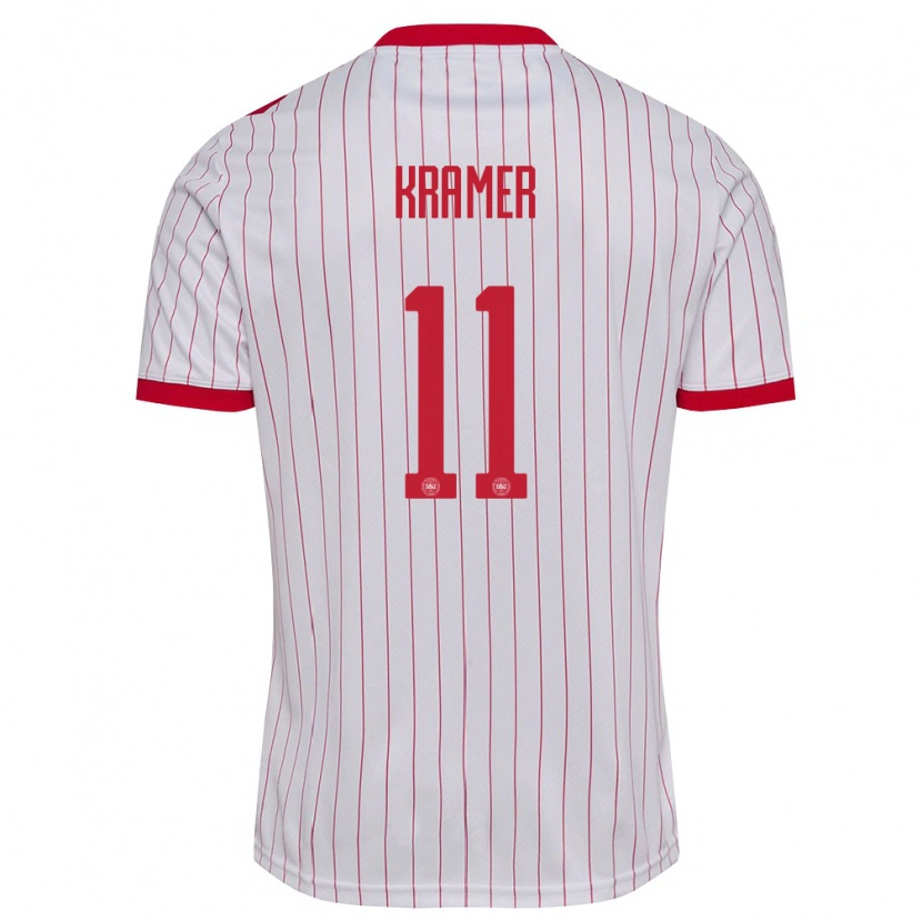 Danxen Kvinnor Danmark Cornelia Kramer #11 Vit Röd Bortatröja Matchtröjor 26-28 Tröjor T-Tröja