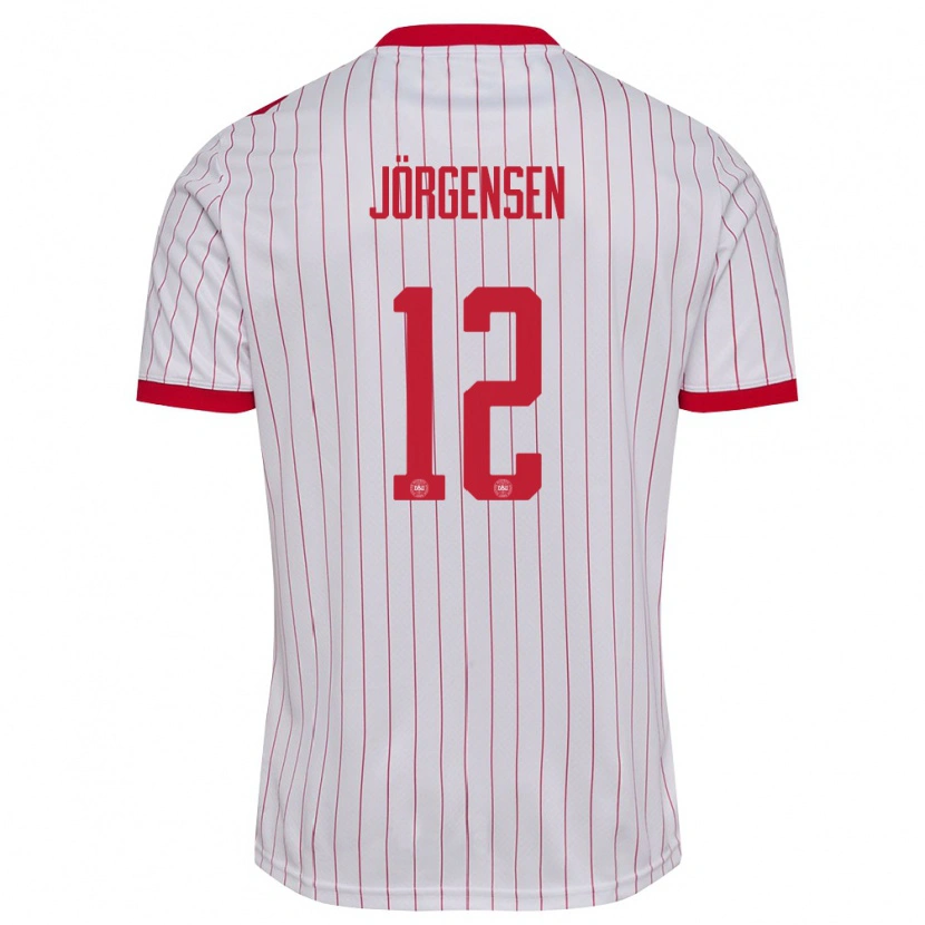 Danxen Kvinnor Danmark Thomas Jørgensen #12 Vit Röd Bortatröja Matchtröjor 26-28 Tröjor T-Tröja