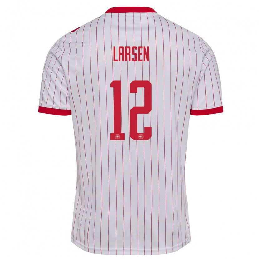 Danxen Kvinnor Danmark Stine Larsen #12 Vit Röd Bortatröja Matchtröjor 26-28 Tröjor T-Tröja