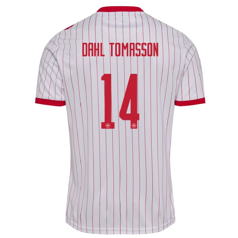 Danxen Kvinnor Danmark Luca Dahl Tomasson #14 Vit Röd Bortatröja Matchtröjor 26-28 Tröjor T-Tröja