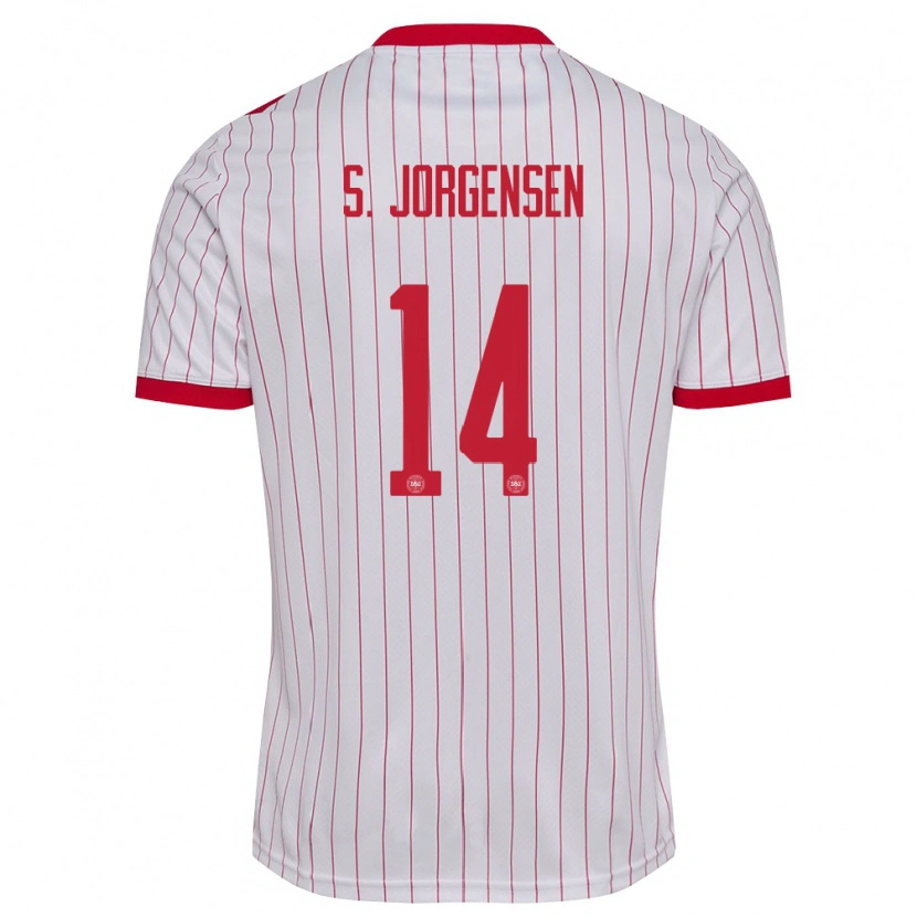 Danxen Kvinnor Danmark Sebastian Jorgensen #14 Vit Röd Bortatröja Matchtröjor 26-28 Tröjor T-Tröja