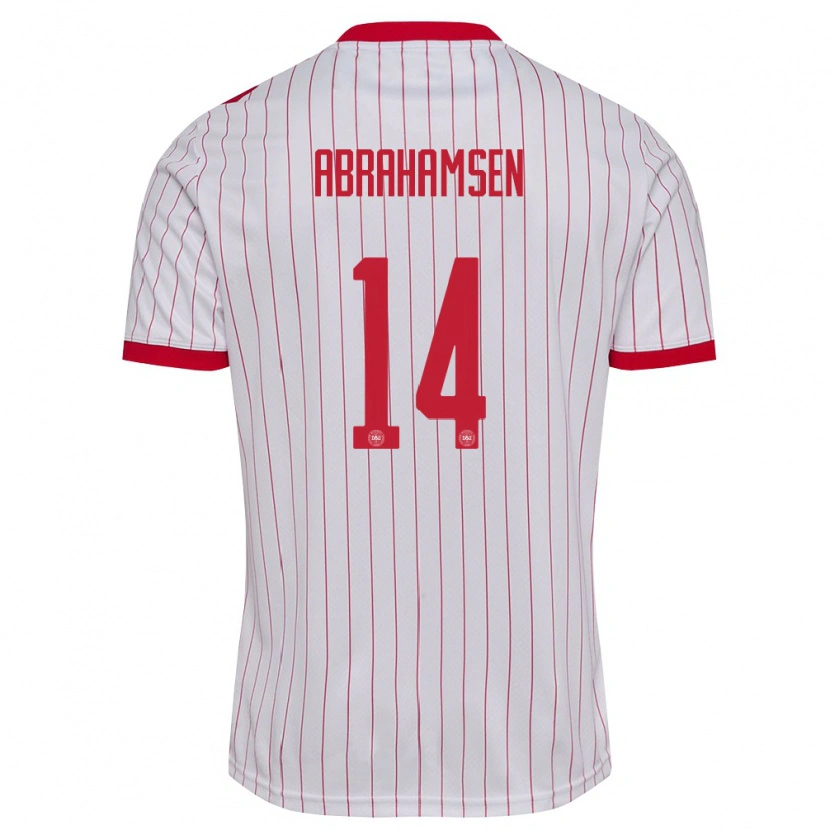 Danxen Kvinnor Danmark Mads Abrahamsen #14 Vit Röd Bortatröja Matchtröjor 26-28 Tröjor T-Tröja