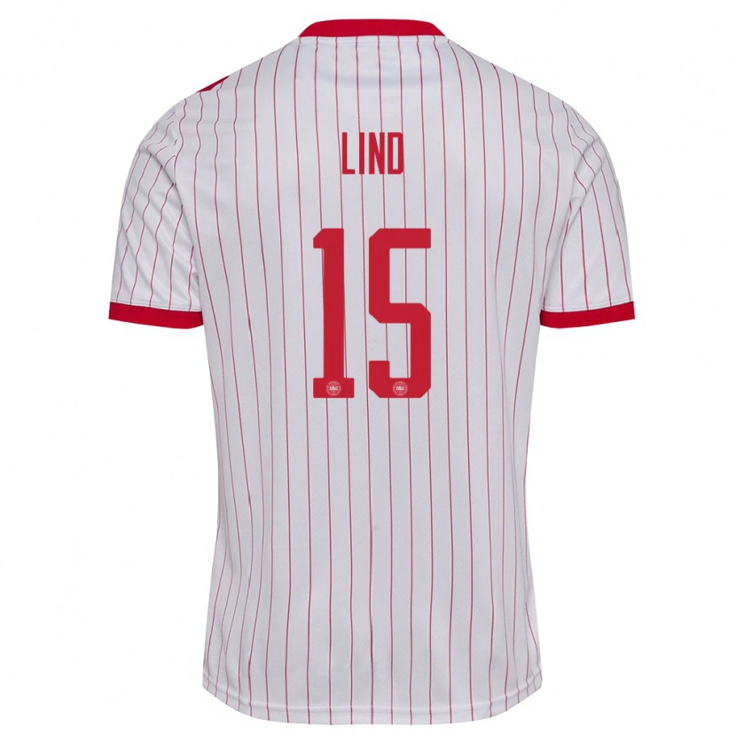 Danxen Kvinnor Danmark Victor Lind #15 Vit Röd Bortatröja Matchtröjor 26-28 Tröjor T-Tröja