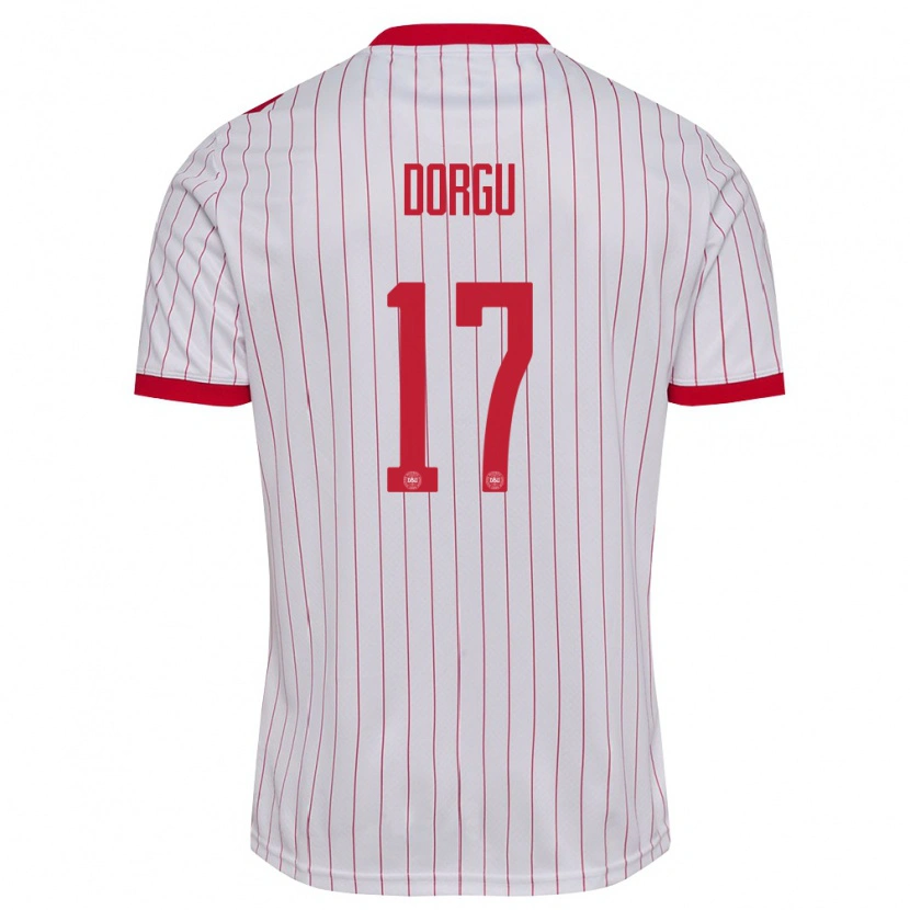 Danxen Kvinnor Danmark Patrick Dorgu #17 Vit Röd Bortatröja Matchtröjor 26-28 Tröjor T-Tröja