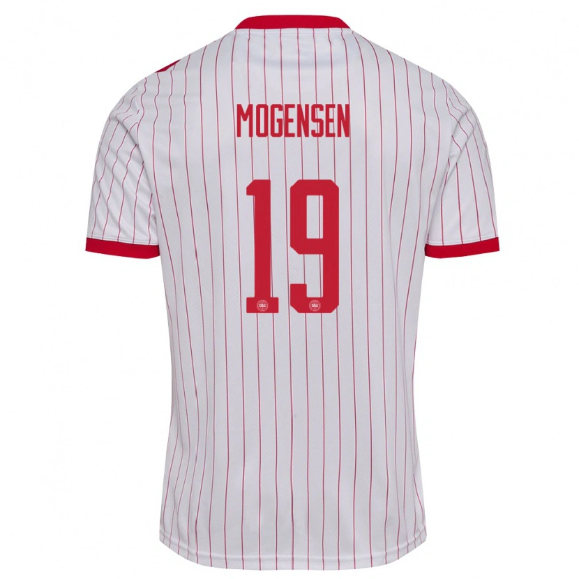 Danxen Kvinnor Danmark Marcus Mogensen #19 Vit Röd Bortatröja Matchtröjor 26-28 Tröjor T-Tröja