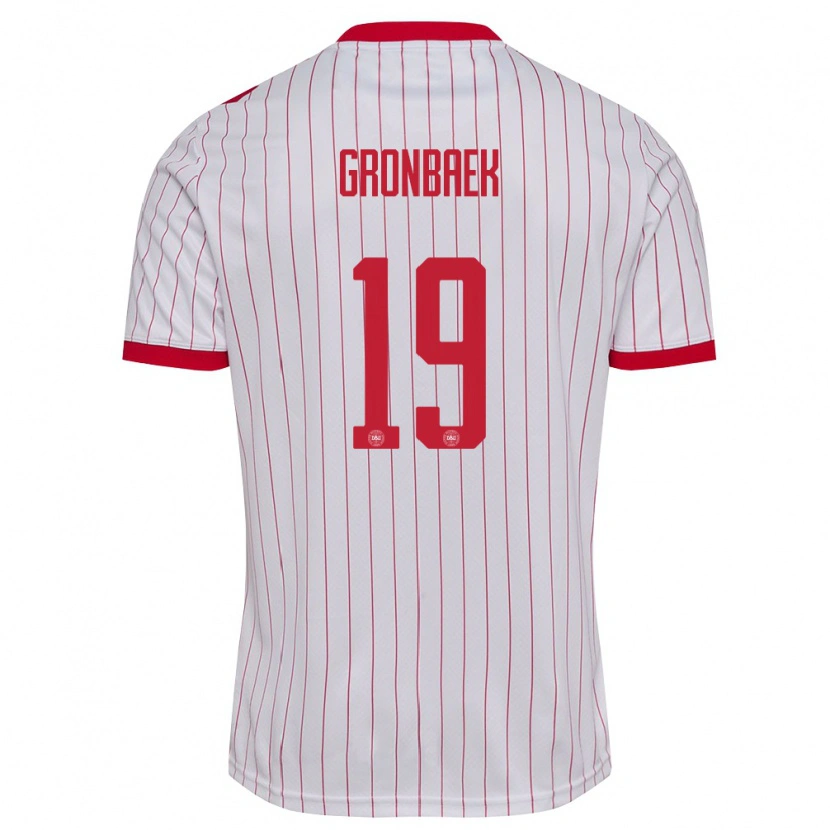 Danxen Kvinnor Danmark Albert Gronbaek #19 Vit Röd Bortatröja Matchtröjor 26-28 Tröjor T-Tröja