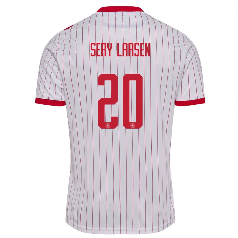 Danxen Kvinnor Danmark Japhet Sery Larsen #20 Vit Röd Bortatröja Matchtröjor 26-28 Tröjor T-Tröja