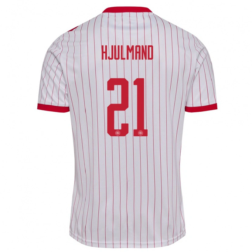 Danxen Kvinnor Danmark Morten Hjulmand #21 Vit Röd Bortatröja Matchtröjor 26-28 Tröjor T-Tröja