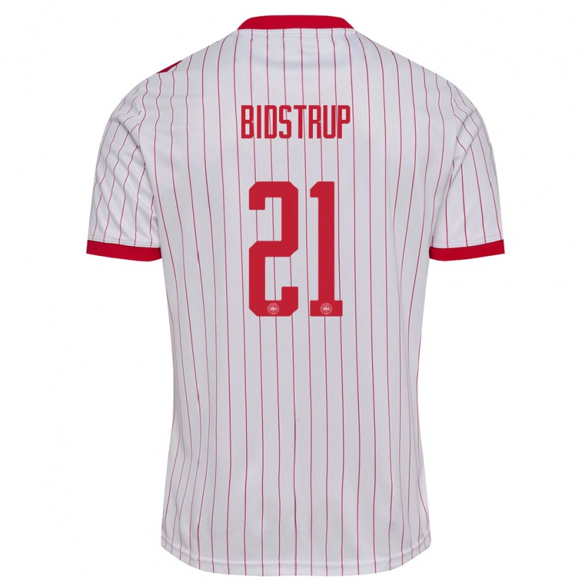 Danxen Kvinnor Danmark Mads Bidstrup #21 Vit Röd Bortatröja Matchtröjor 26-28 Tröjor T-Tröja
