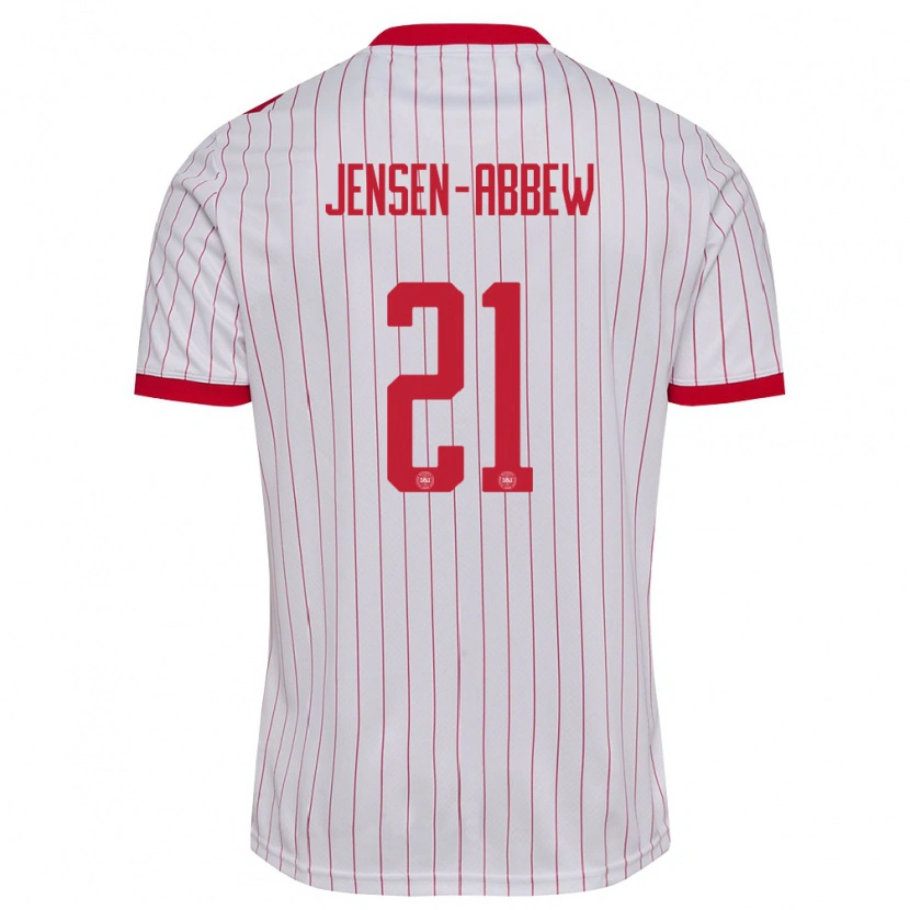 Danxen Kvinnor Danmark Jonas Jensen-Abbew #21 Vit Röd Bortatröja Matchtröjor 26-28 Tröjor T-Tröja