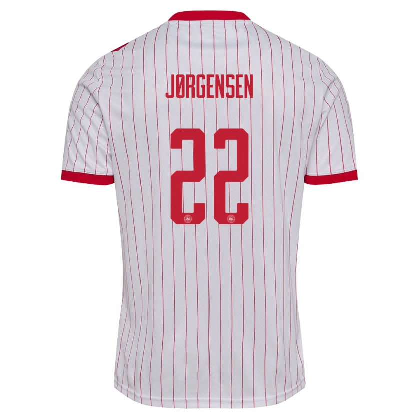Danxen Kvinnor Danmark Filip Jørgensen #22 Vit Röd Bortatröja Matchtröjor 26-28 Tröjor T-Tröja