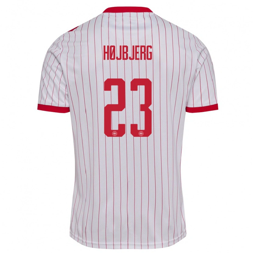Danxen Kvinnor Danmark Pierre-Emile Højbjerg #23 Vit Röd Bortatröja Matchtröjor 26-28 Tröjor T-Tröja