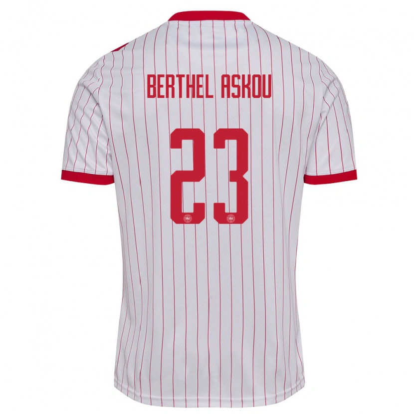 Danxen Kvinnor Danmark Julius Berthel Askou #23 Vit Röd Bortatröja Matchtröjor 26-28 Tröjor T-Tröja