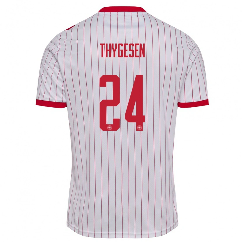 Danxen Kvinnor Danmark Sarah Thygesen #24 Vit Röd Bortatröja Matchtröjor 26-28 Tröjor T-Tröja