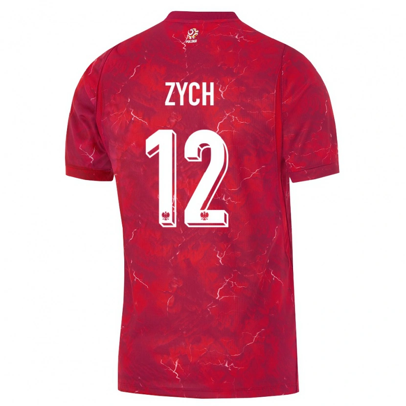 Danxen Kvinnor Polen Oliwier Zych #12 Röd Vit Bortatröja Matchtröjor 26-28 Tröjor T-Tröja