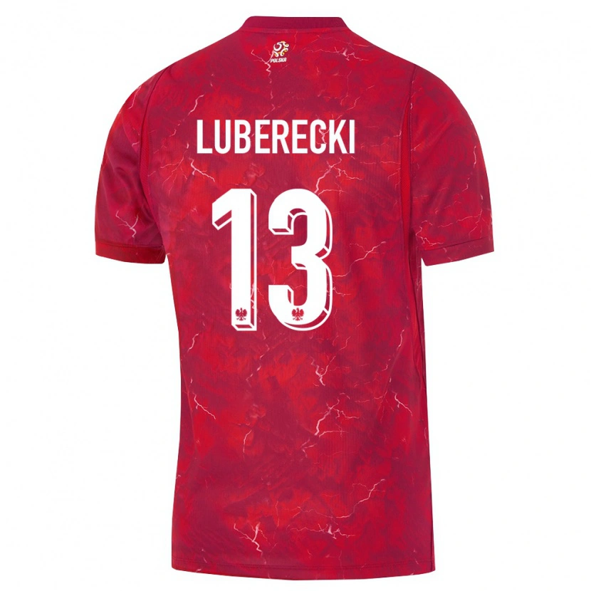 Danxen Kvinnor Polen Filip Luberecki #13 Röd Vit Bortatröja Matchtröjor 26-28 Tröjor T-Tröja
