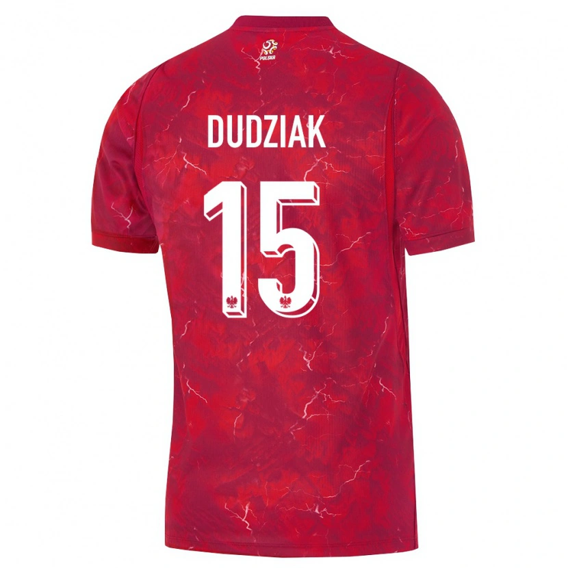 Danxen Kvinnor Polen Aleksandra Dudziak #15 Röd Vit Bortatröja Matchtröjor 26-28 Tröjor T-Tröja