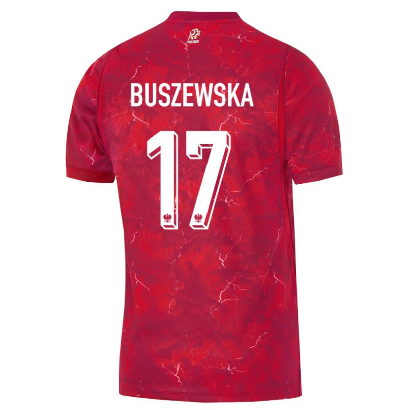 Danxen Kvinnor Polen Zofia Buszewska #17 Röd Vit Bortatröja Matchtröjor 26-28 Tröjor T-Tröja
