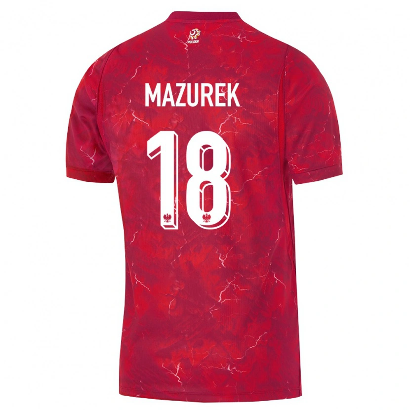 Danxen Kvinnor Polen Bartosz Mazurek #18 Röd Vit Bortatröja Matchtröjor 26-28 Tröjor T-Tröja