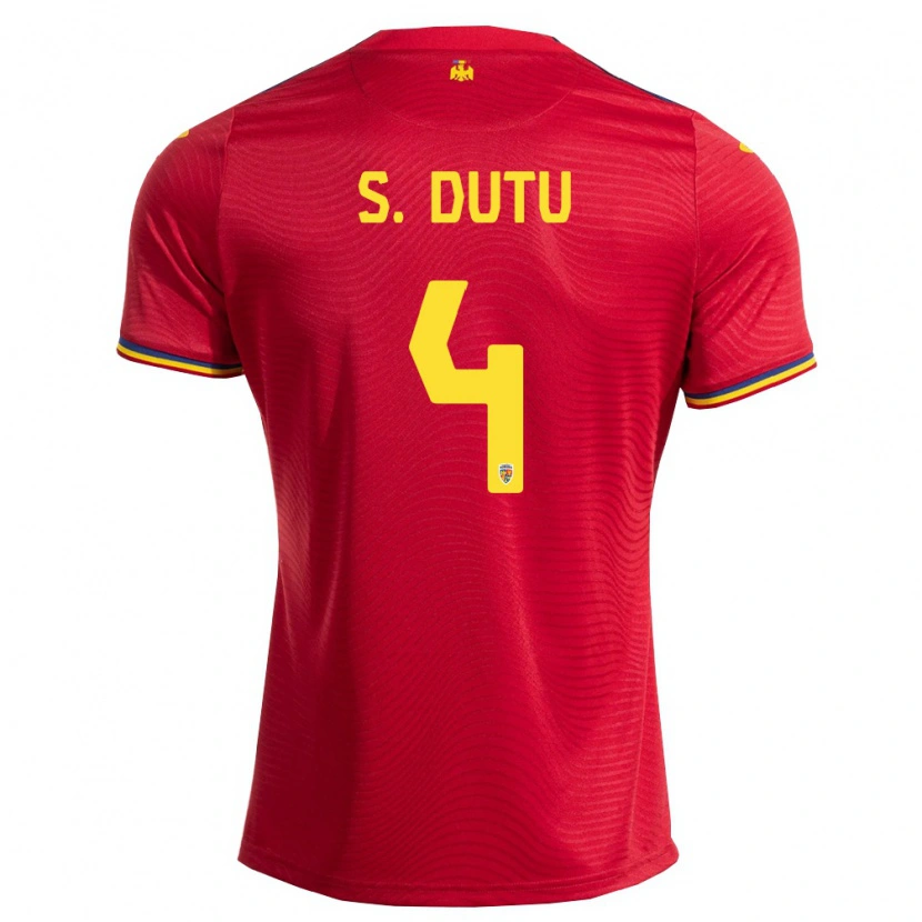 Danxen Kvinnor Rumänien Ștefan Duțu #4 Röd Marin Gul Bortatröja Matchtröjor 26-28 Tröjor T-Tröja