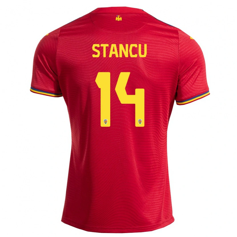 Danxen Kvinnor Rumänien Claudiu Stancu #14 Röd Marin Gul Bortatröja Matchtröjor 26-28 Tröjor T-Tröja