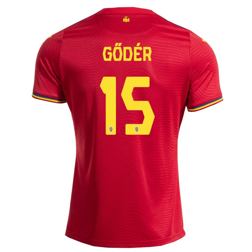 Danxen Kvinnor Rumänien Brigitta Gődér #15 Röd Marin Gul Bortatröja Matchtröjor 26-28 Tröjor T-Tröja