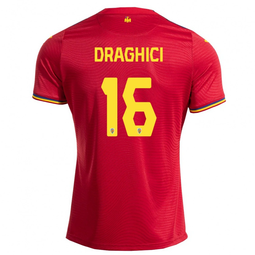 Danxen Kvinnor Rumänien Robert Drăghici #16 Röd Marin Gul Bortatröja Matchtröjor 26-28 Tröjor T-Tröja