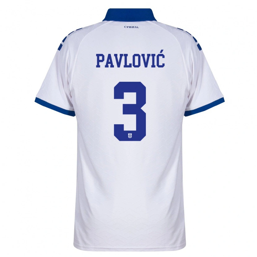 Danxen Kvinnor Serbien Strahinja Pavlović #3 Marin Vit Röd Bortatröja Matchtröjor 26-28 Tröjor T-Tröja