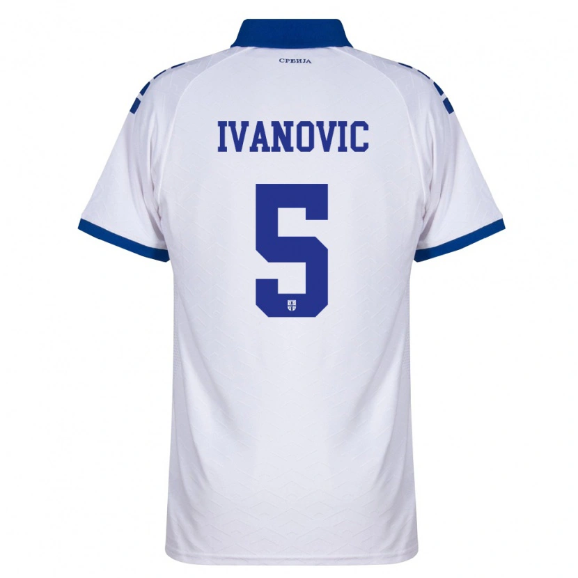 Danxen Kvinnor Serbien Mijat Ivanovic #5 Marin Vit Röd Bortatröja Matchtröjor 26-28 Tröjor T-Tröja