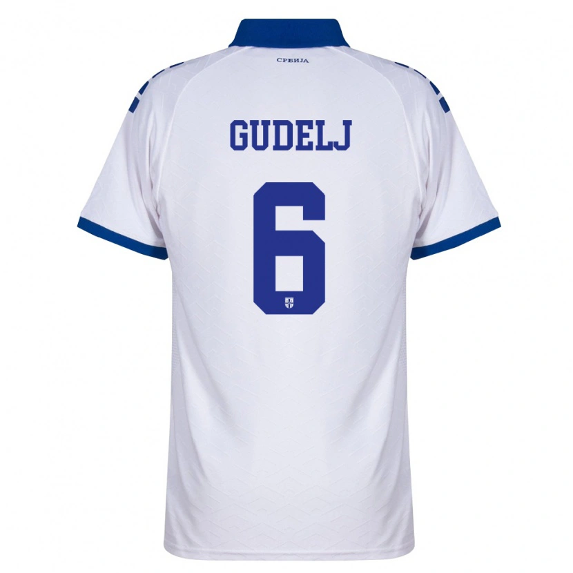 Danxen Kvinnor Serbien Nemanja Gudelj #6 Marin Vit Röd Bortatröja Matchtröjor 26-28 Tröjor T-Tröja