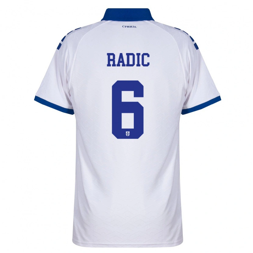 Danxen Kvinnor Serbien Mihailo Radic #6 Marin Vit Röd Bortatröja Matchtröjor 26-28 Tröjor T-Tröja
