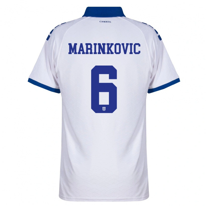 Danxen Kvinnor Serbien Vojin Marinkovic #6 Marin Vit Röd Bortatröja Matchtröjor 26-28 Tröjor T-Tröja