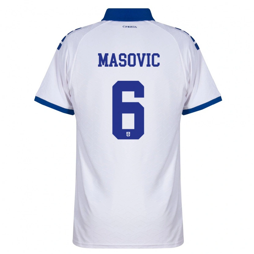 Danxen Kvinnor Serbien Erhan Masovic #6 Marin Vit Röd Bortatröja Matchtröjor 26-28 Tröjor T-Tröja
