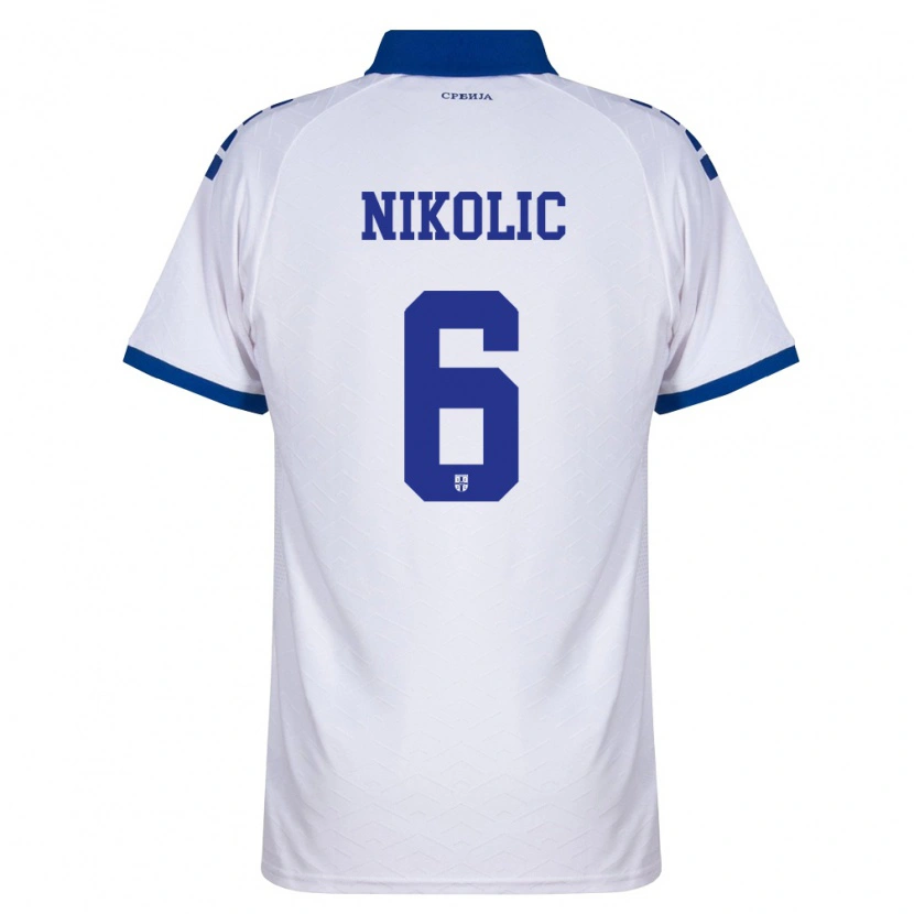 Danxen Kvinnor Serbien Lazar Nikolic #6 Marin Vit Röd Bortatröja Matchtröjor 26-28 Tröjor T-Tröja